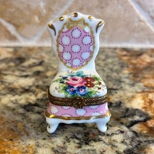 Limoges France Vintage Miniature Porcelain Chair Trinket Box